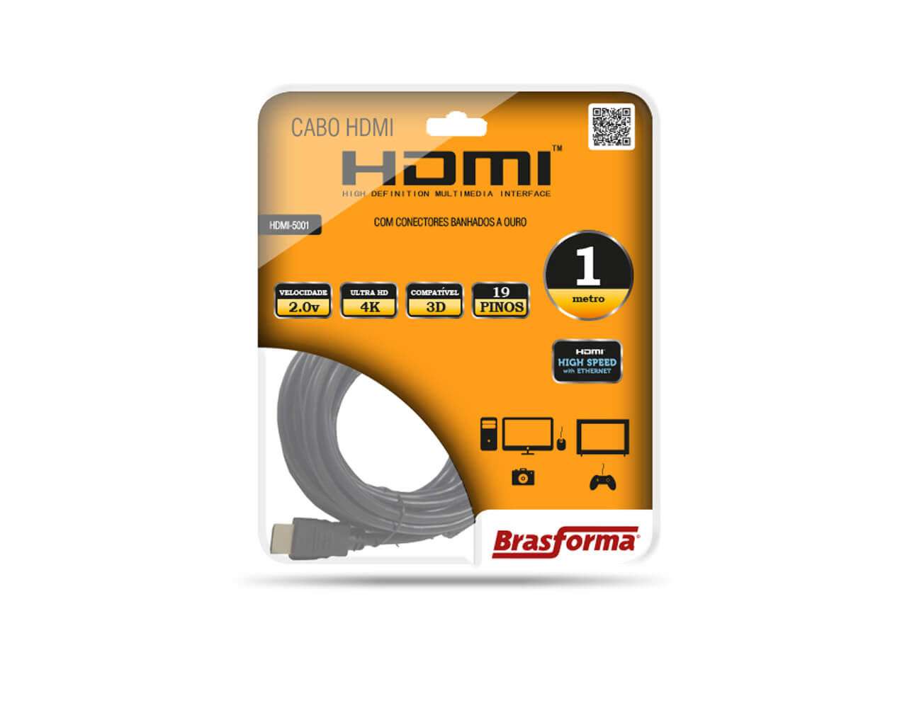 CABO HDMI PLASMA/TV LCD  1,00M 2.0 HD 4K PRETO BLISTER