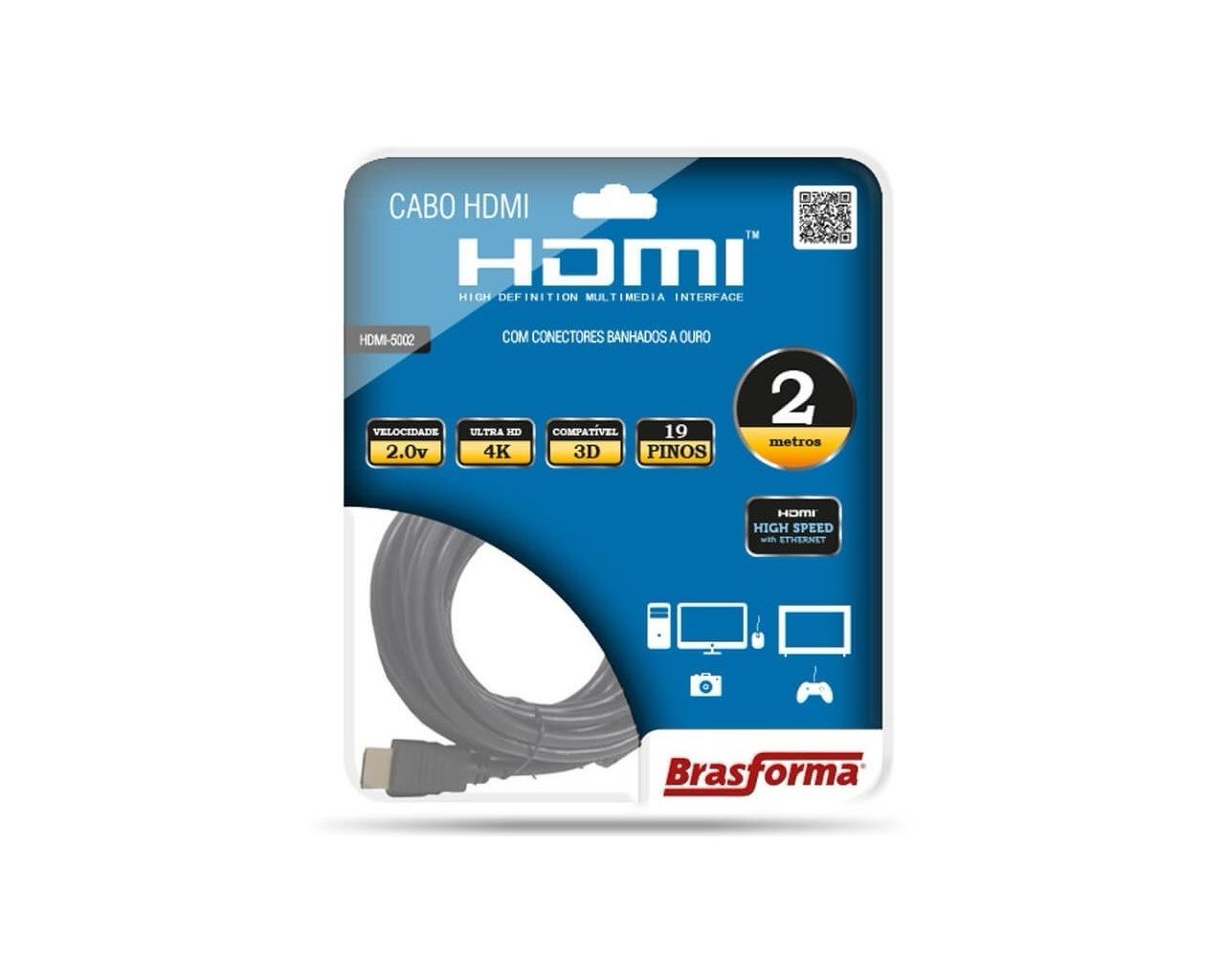 CABO HDMI PLASMA/TV LCD  2,00M 2.0 HD 4K PRETO BLISTER