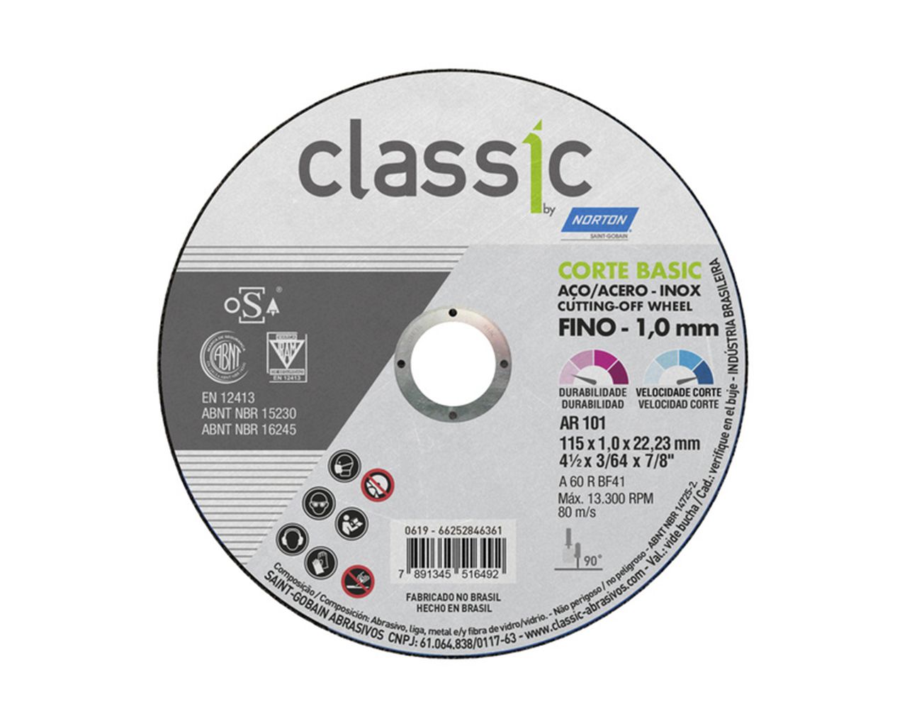 DISCO DE CORTE PARA FERRO CLASSIC BASIC 115X1,0X22,23MM