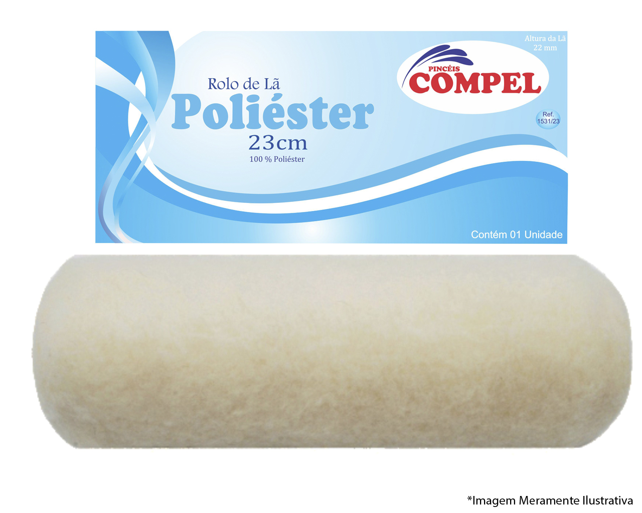 ROLO DE LÃ POLIESTER 23CM SEM CABO REF 1531/23 BLISTER