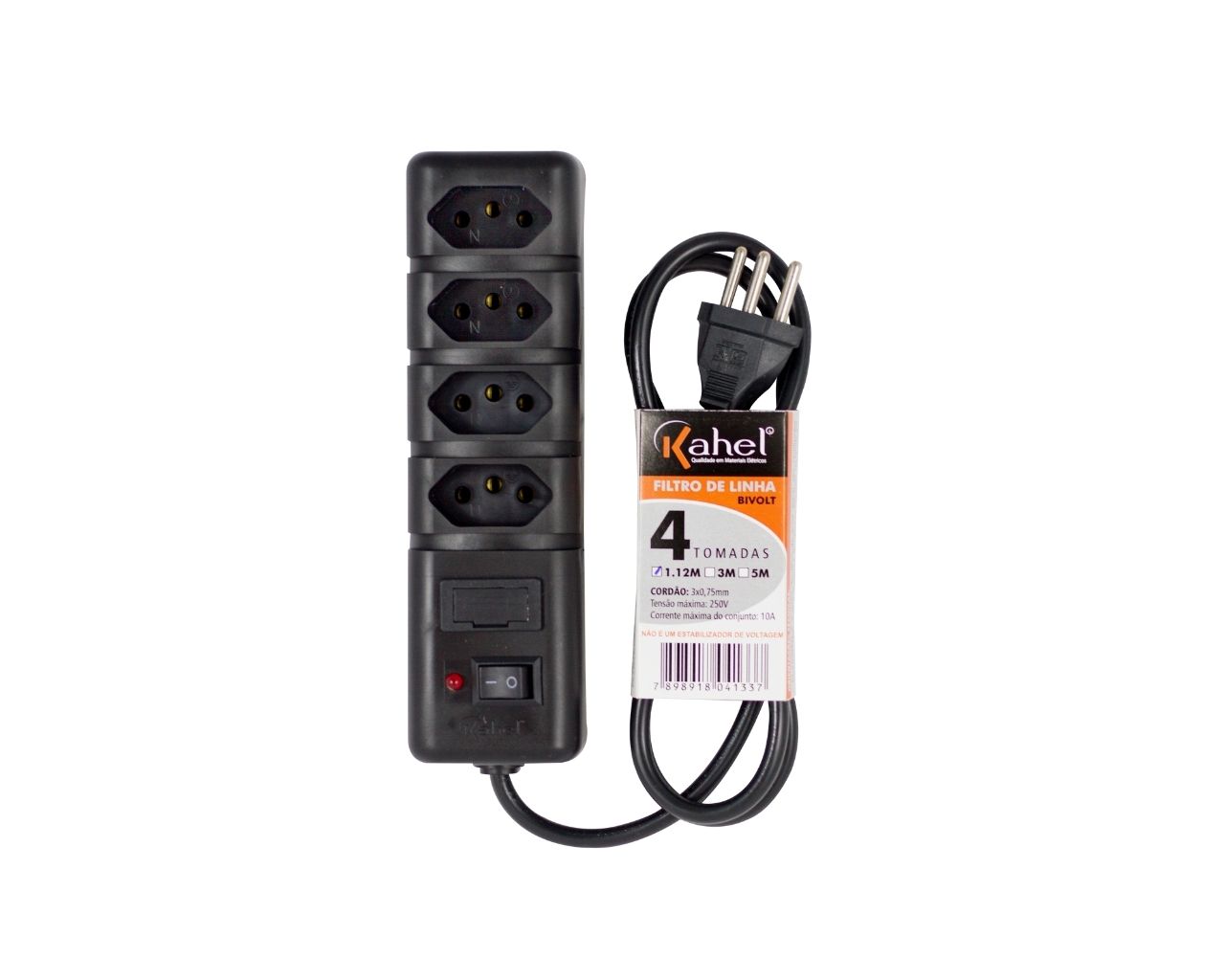 FILTRO DE LINHA 4 TOMADAS 0.80MTS BIVOLT PRETO BLISTER