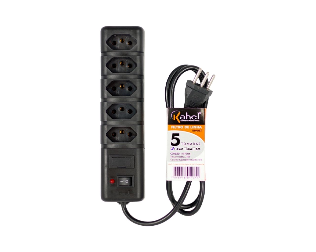 FILTRO DE LINHA 5 TOMADAS 0,80MTS BIVOLT PRETO BLISTER