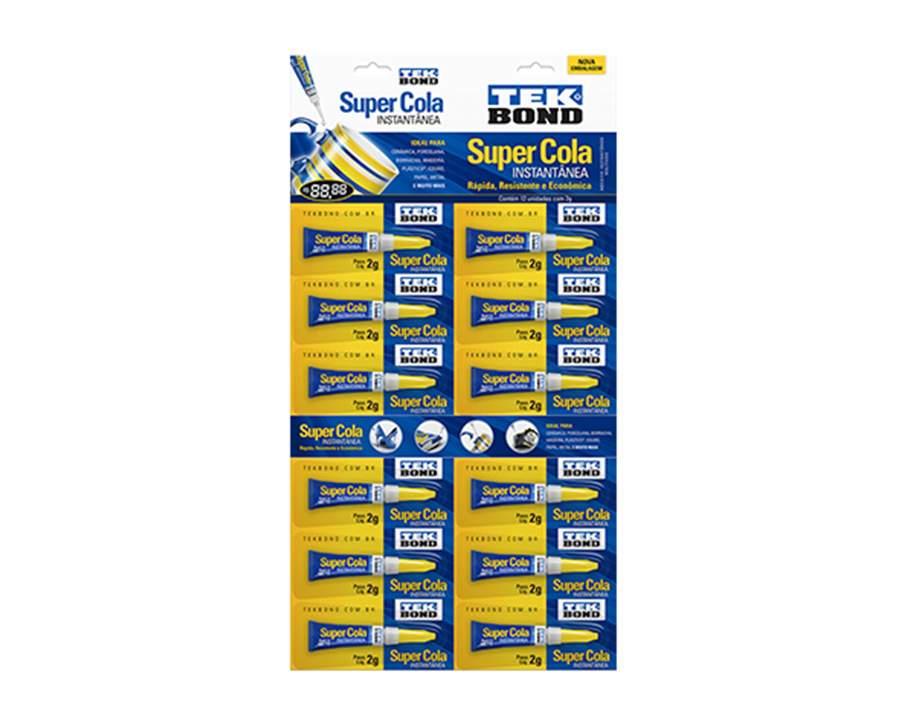 SUPER COLA 2G CARTELA COM 12 PEÇAS