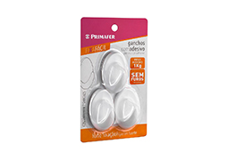 GANCHO PLÁSTICO COM ADESIVO 1,0KG COM 3 PEÇAS PRIMAFER BLISTER
