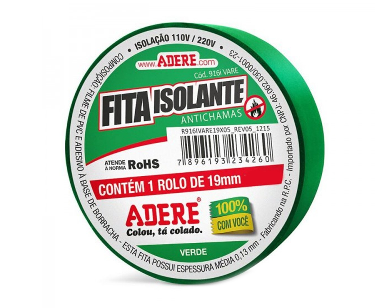 FITA ISOLANTE COLORIDA 19MMX05M VERDE