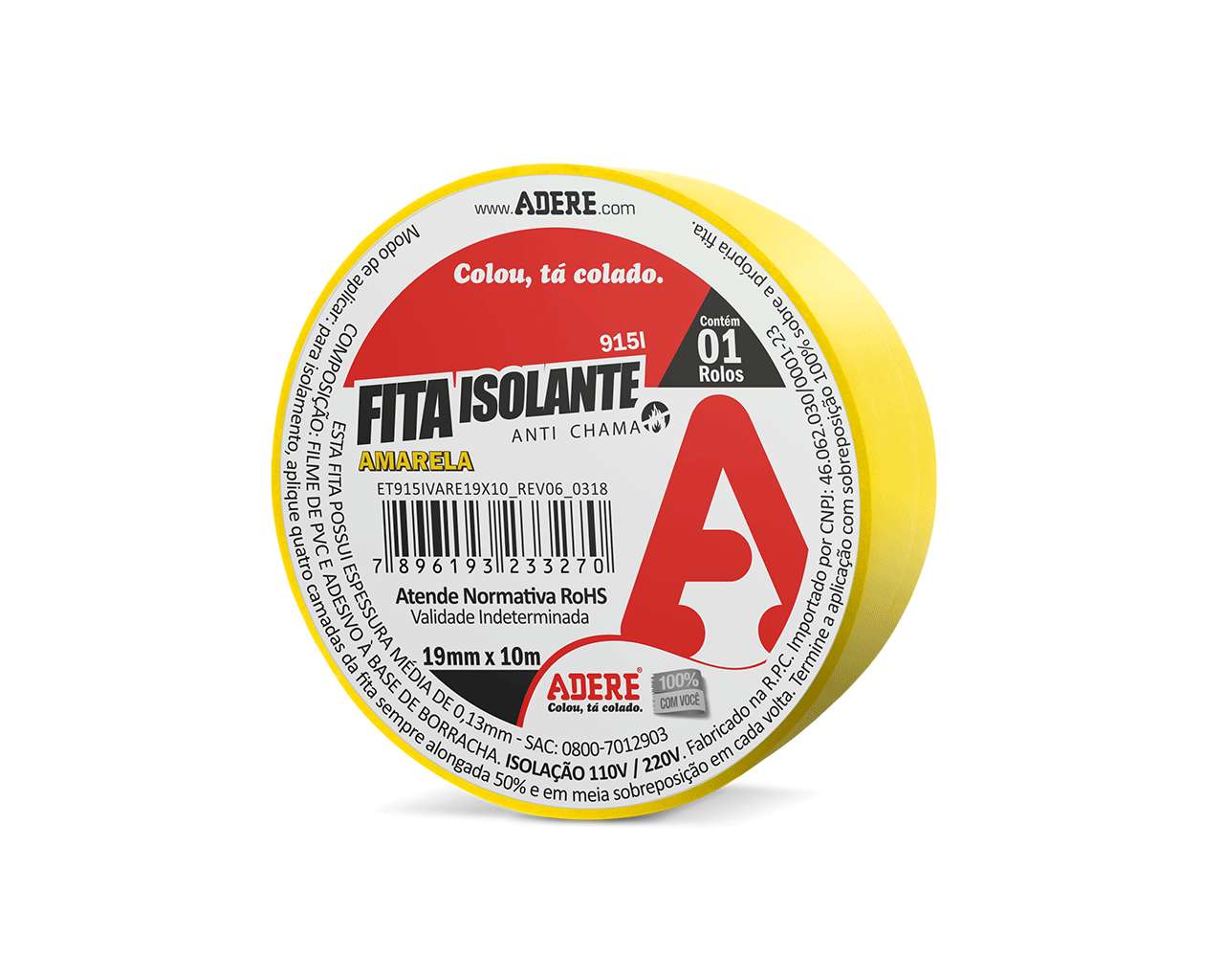 FITA ISOLANTE COLORIDA 19MMX10M AMARELA