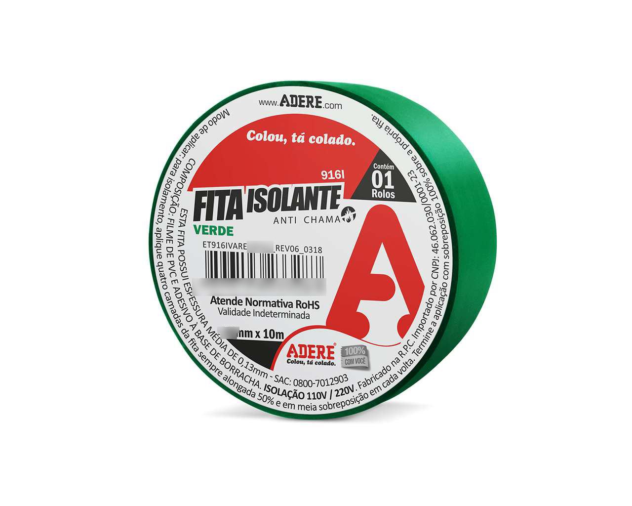 FITA ISOLANTE COLORIDA 19MMX10M VERDE