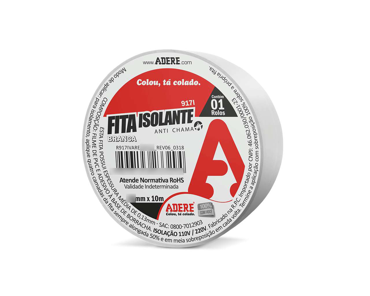 FITA ISOLANTE COLORIDA 18MMX10M BRANCO