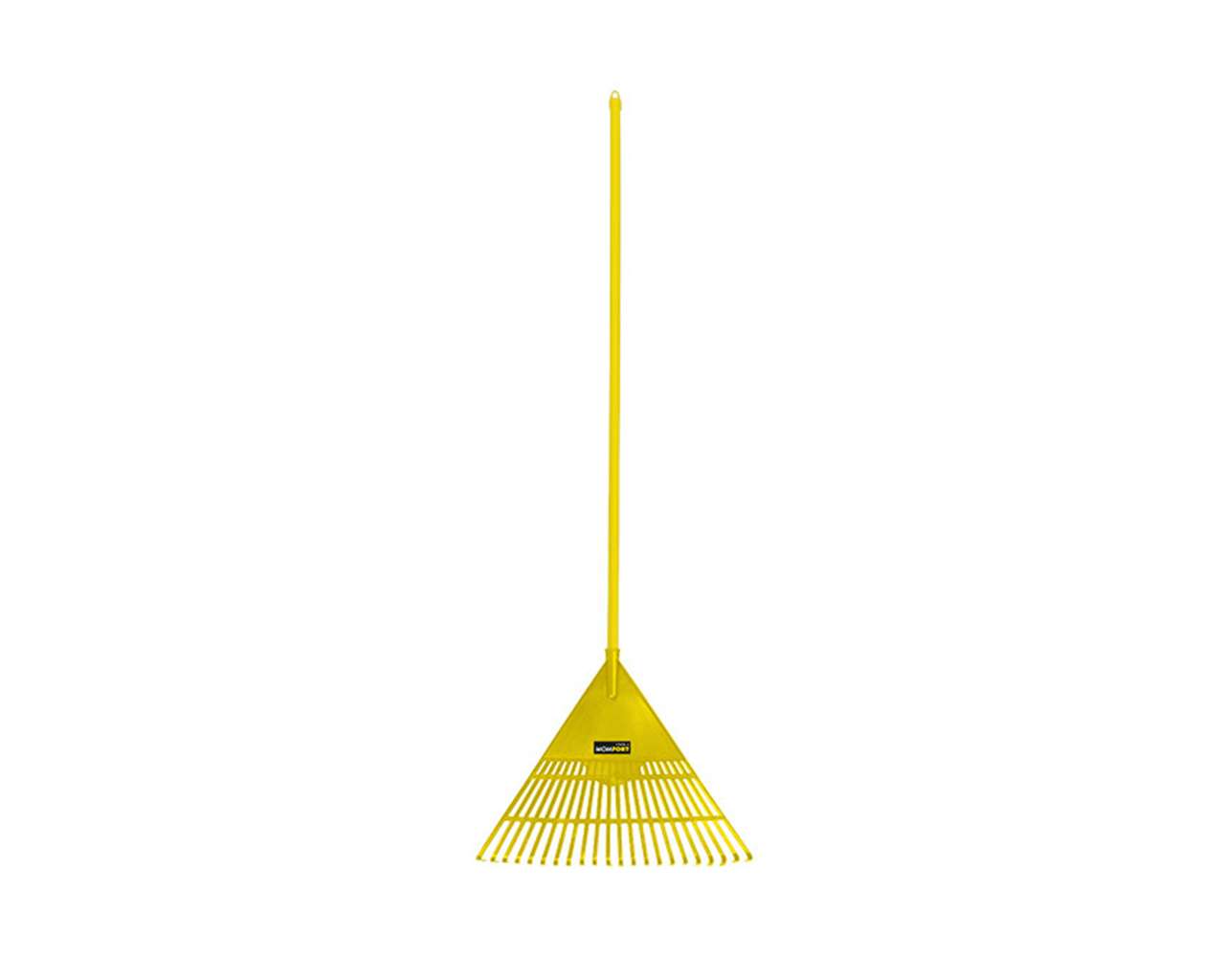 VASSOURA PARA GRAMA PVC AMARELA 24 DENTES COM CABO