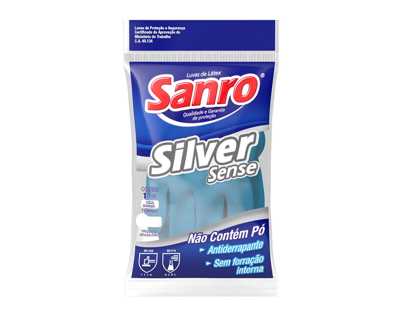 LUVA DE LÁTEX SILVER SENSE AZUL TAMANHO XG