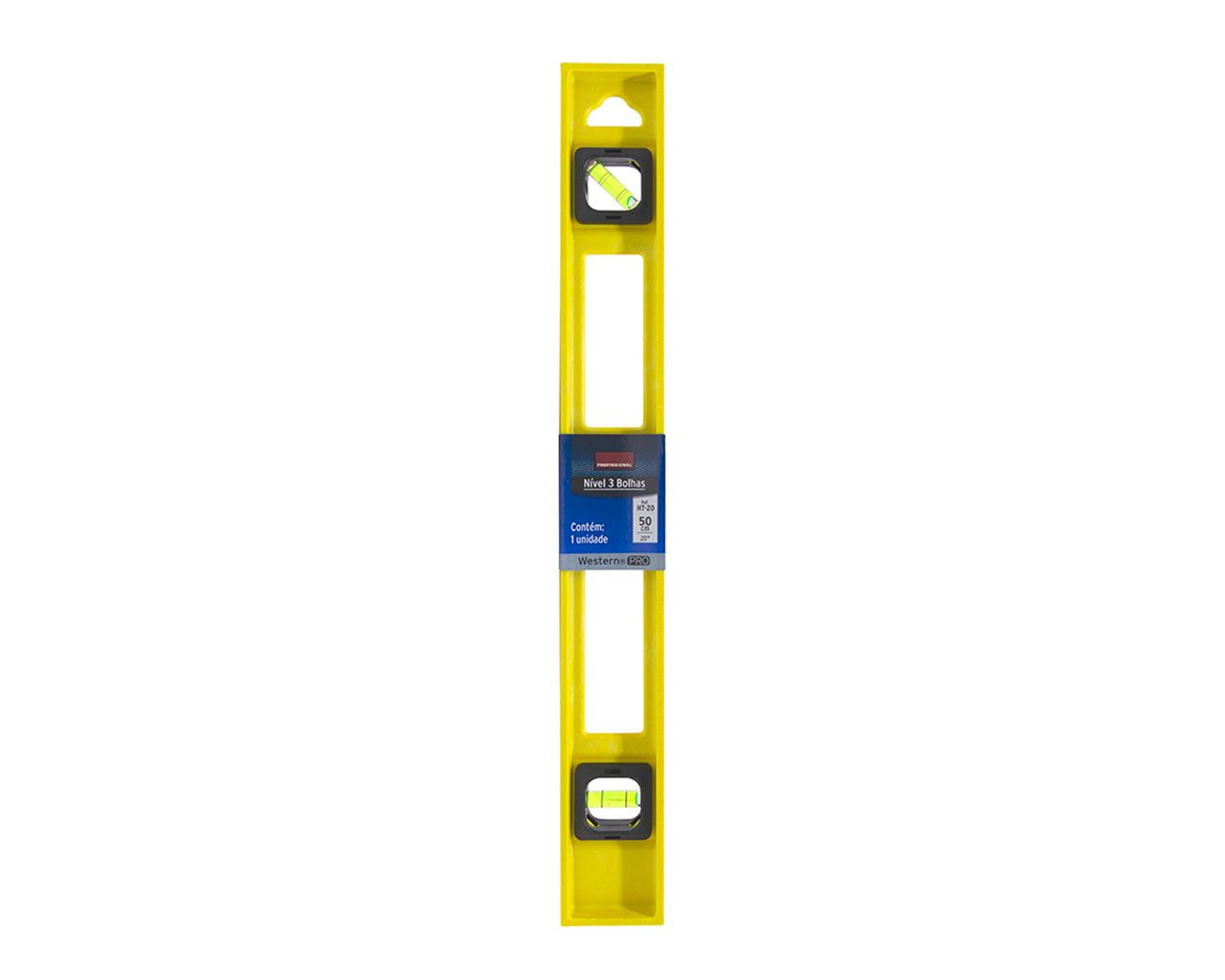 NÍVEL PLÁSTICO PVC 3 BOLHAS COM ESCALA 50CM
