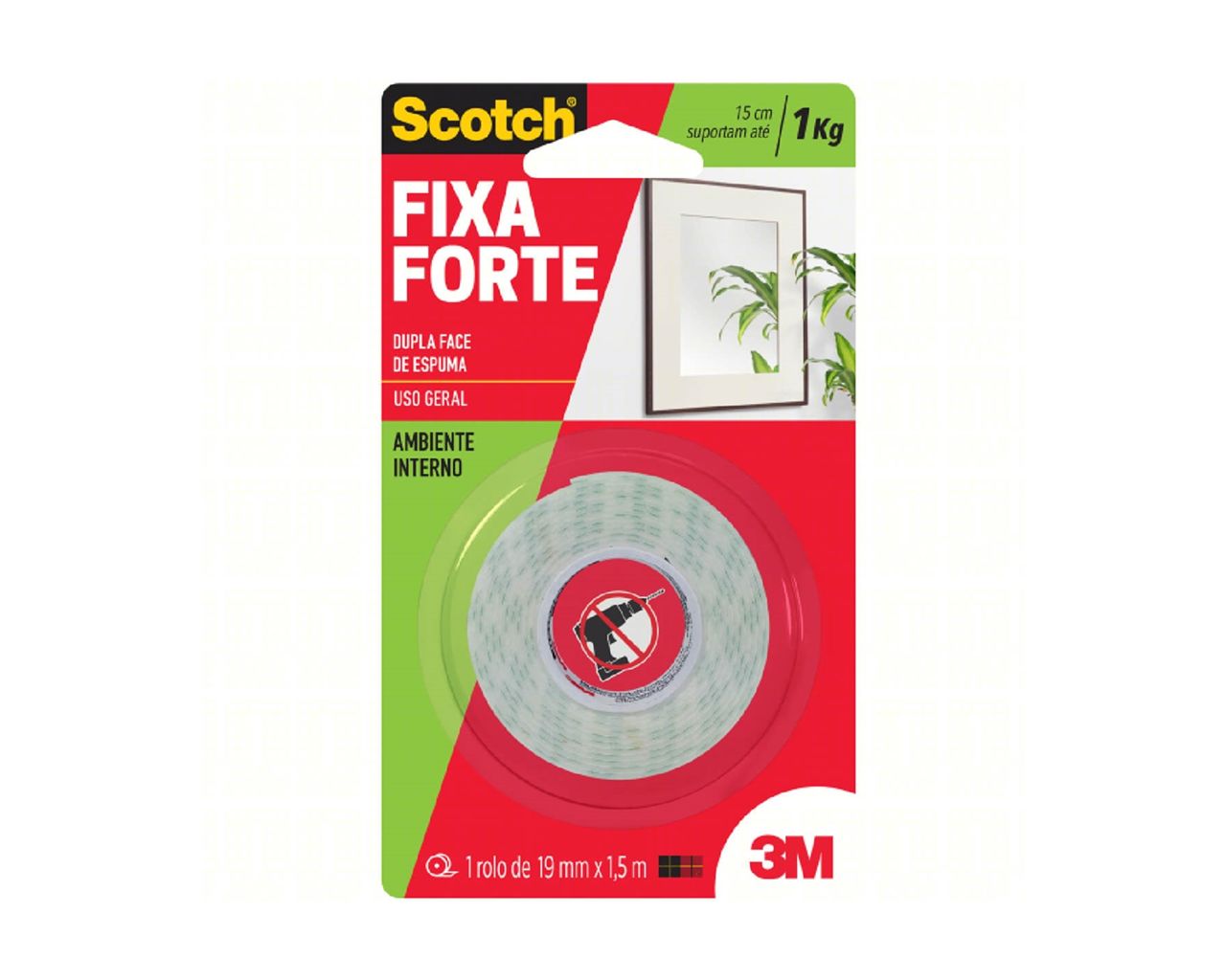 FITA DUPLA FACE 3M FIXA FORTE ESPUMA INTERNA 19MMX1,5M BLISTER