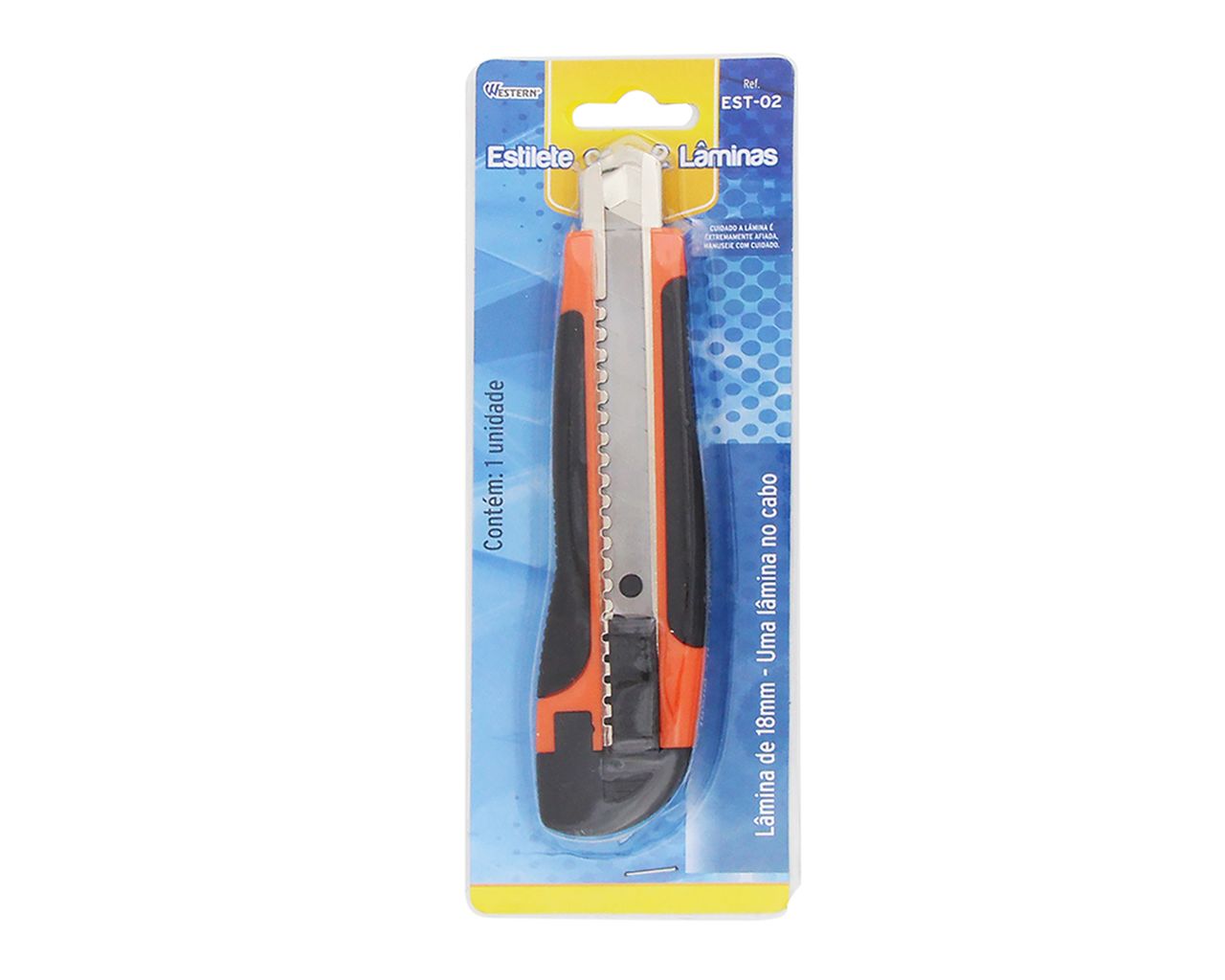 ESTILETE LARGO EMBORRACHADO 18MM COM 2 LÂMINAS BLISTER