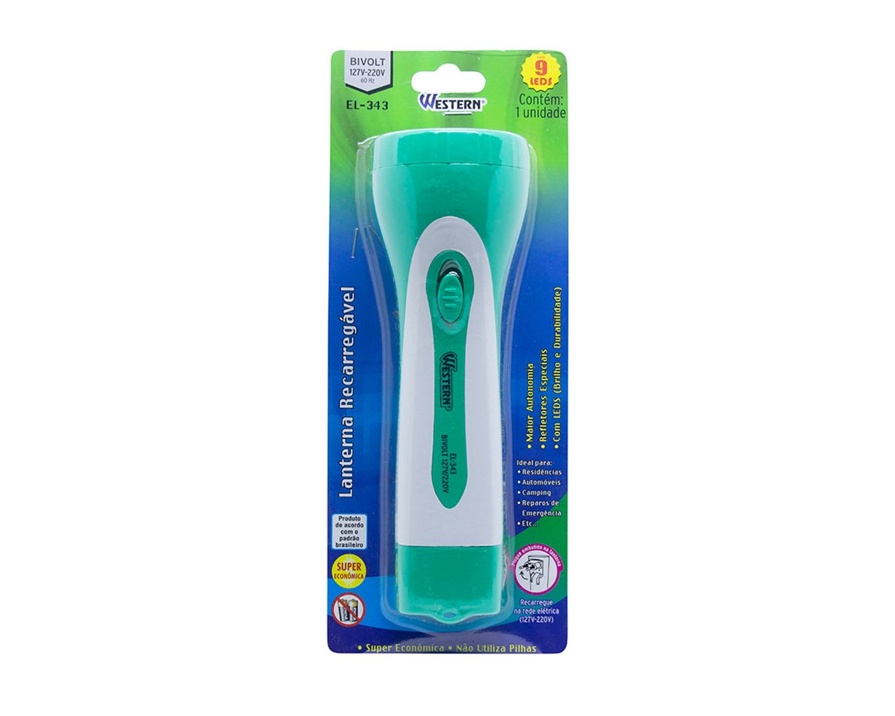 LANTERNA RECARREGÁVEL BIVOLT COLOR 9 LEDS EL-343 BLISTER