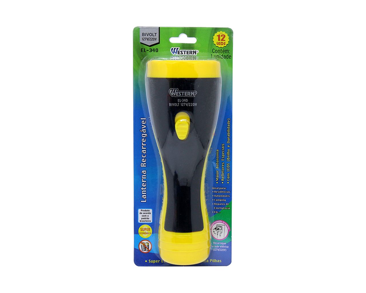 LANTERNA RECARREGÁVEL BIVOLT COLOR 12 LEDS BLISTER