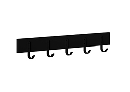 CABIDEIRO SIMPLES PRETO COM 5 GANCHOS PRETOS 60CM