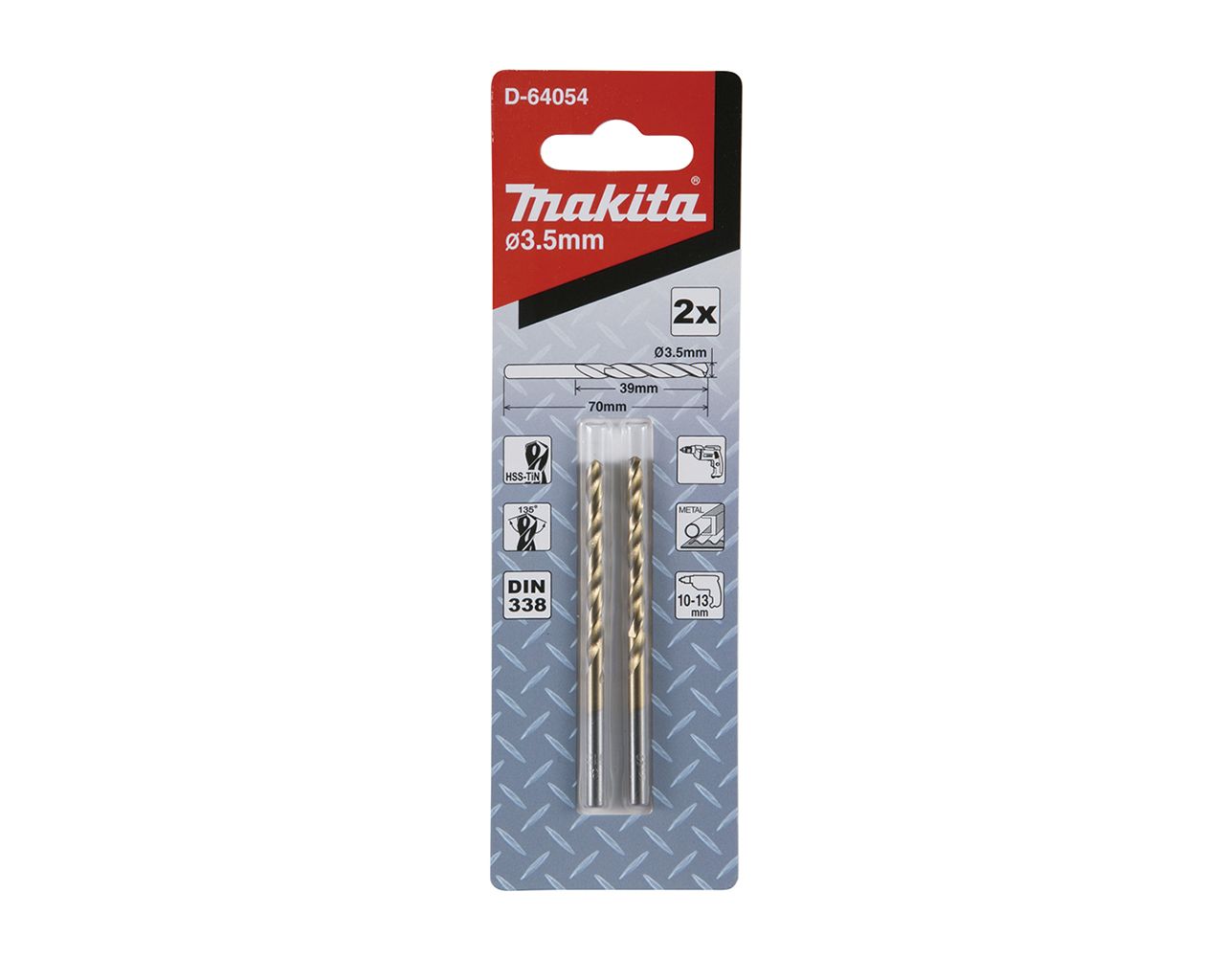 BROCA AÇO RÁPIDO HSS-TIN 3.5 x 70MM COM 02 PCS D-64054