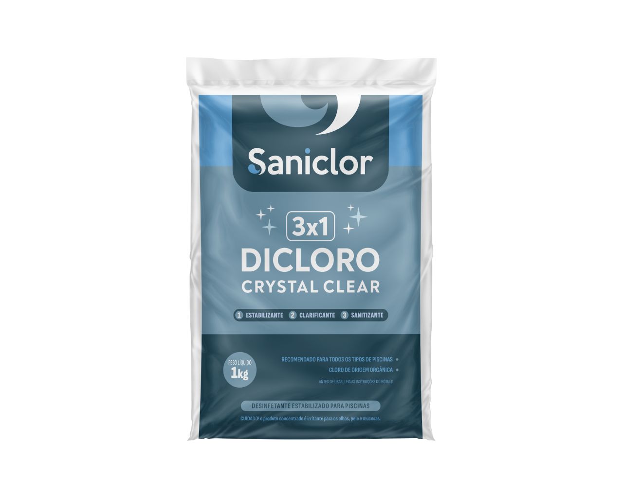 CLORO DICLORO CRYSTAL CLEAR 40 MULTI AÇÃO 3X1 1KG