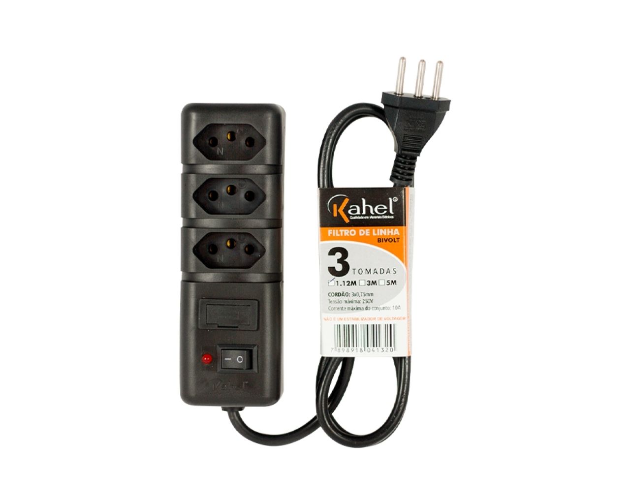 FILTRO DE LINHA 3 TOMADAS 3,00MTS BIVOLT PRETO BLISTER