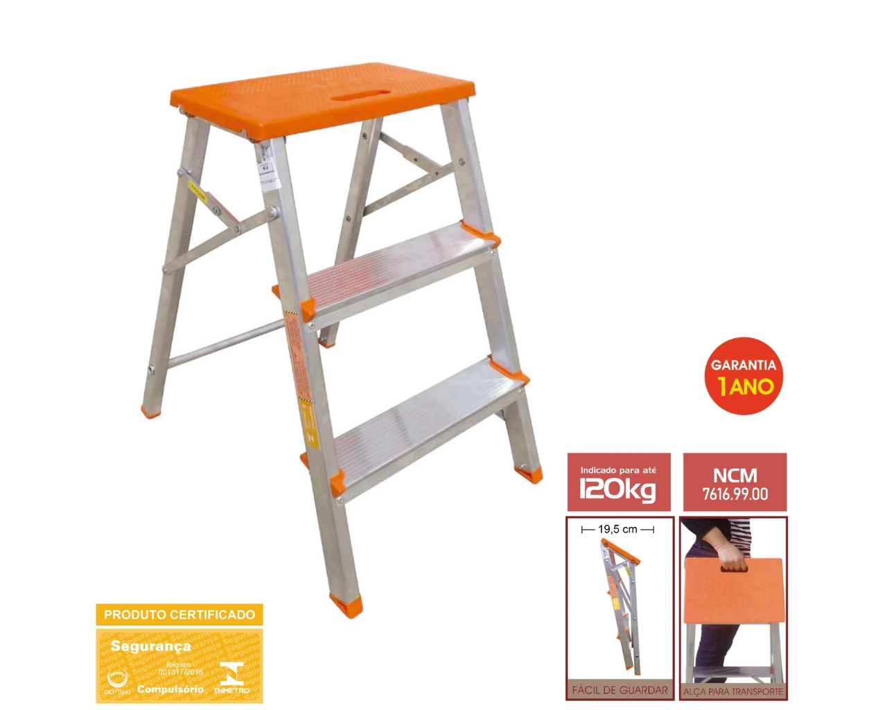 BANQUETA DE ALUMÍNIO ESCADA 3 DEGRAUS BOTAFOGO